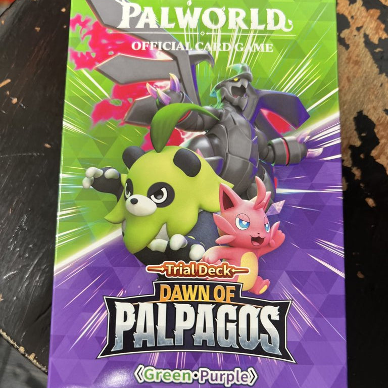 Palworld Official Card Game Trial Deck: Dawn of Palpagos (Green/Purple), sealed box